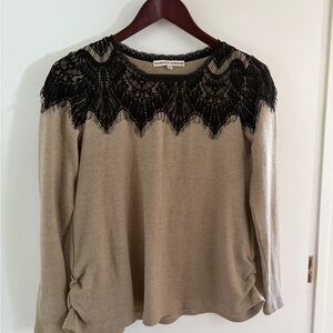 Beige Top with Black Lace Detail